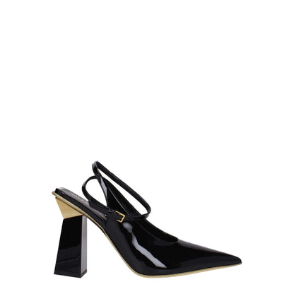 Valentino Garavani Black Leather Sandals with buckle closure, pointy toe, and high 10.5 cm heel, crafted in patent leather.