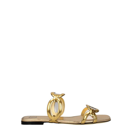 Valentino Garavani Gold Leather Slippers, casual open toe flat sandals with luxury leather design, MPN S0GK2NHEV3L.