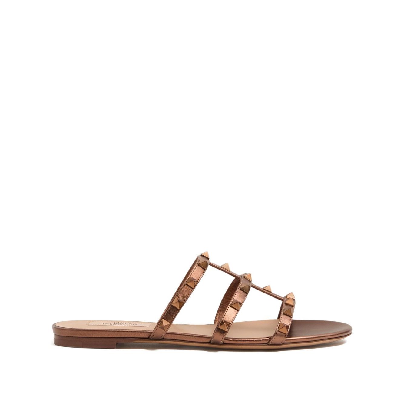Valentino Garavani Rockstud Low Slide Sandal in Laminated Nappa Leather