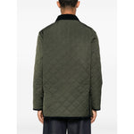 Back view of Valentino Vlogo Signature quilted jacket in olive green with contrasting collar and trim.