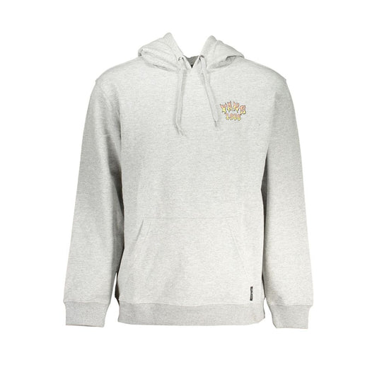 Vans Gray Cotton Sweater with hood, fleece material, central pocket, and logo print. Long-sleeved sweatshirt for comfort and style.