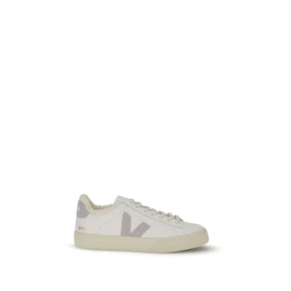 Veja White Calf Leather Bos Taurus Low Top Sneakers with round toe and lace-up closure, side V logo, rubber sole, made in Brazil.