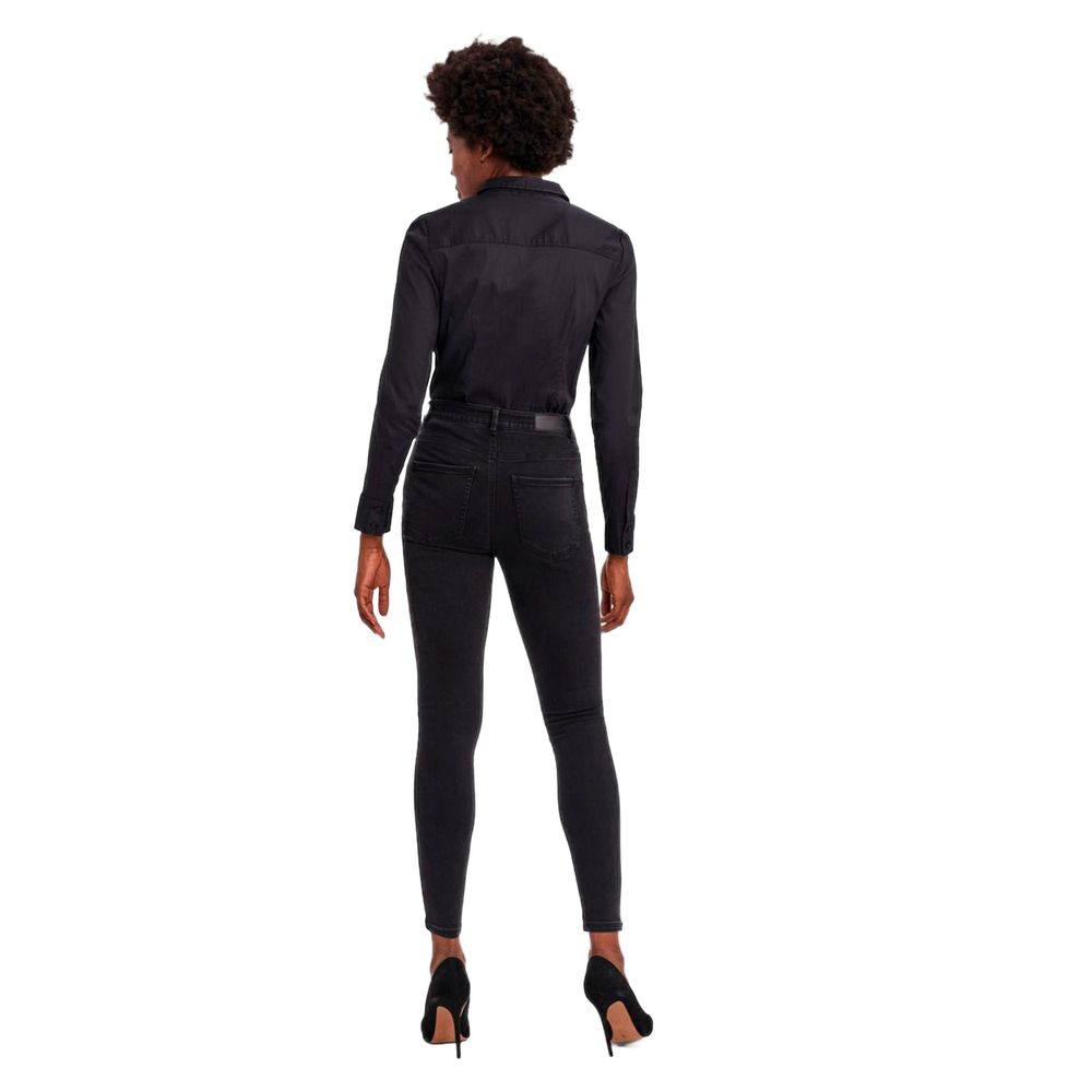 Back view of woman wearing Vero Moda Black Cotton Bodysuit with long sleeves.