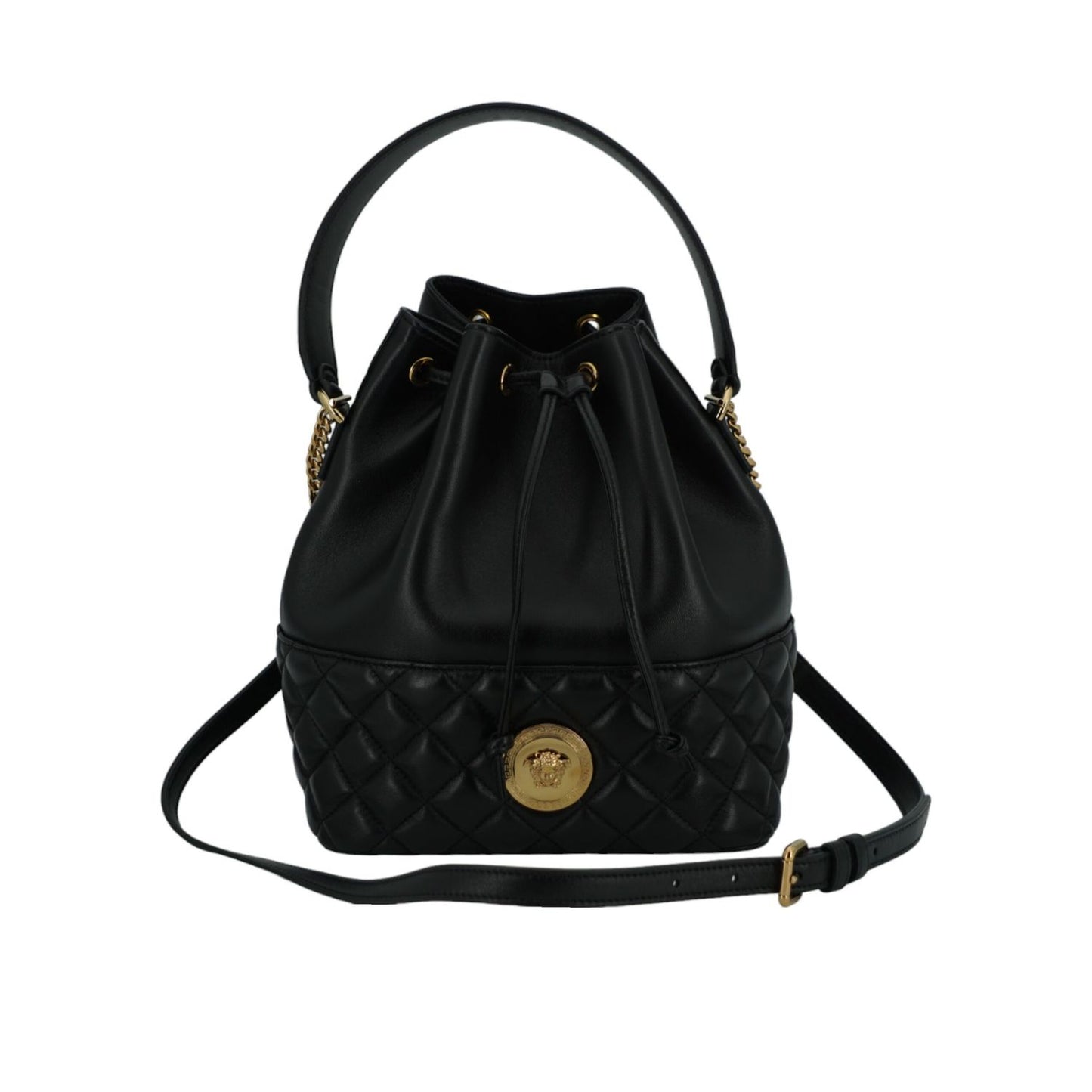 Versace Black Lamb Leather Bucket Shoulder Bag