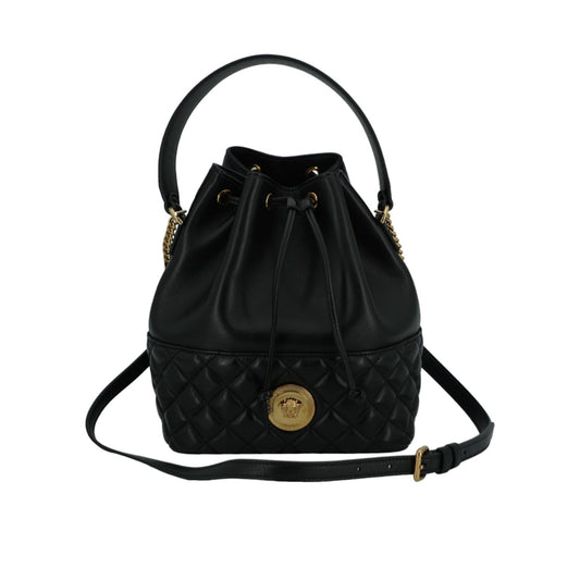 Versace Black Lamb Leather Bucket Shoulder Bag