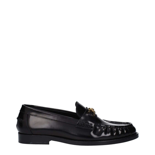 Versace Black Leather Slip-On Loafers
