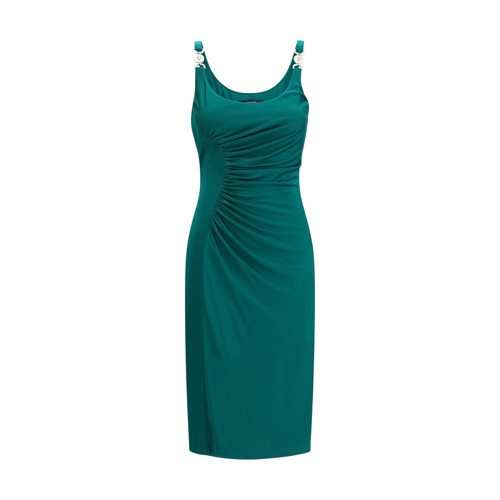 Versace Green Viscose Casual Dress with elegant drape and concealed back zip for refined simplicity, perfect for elegant occasions.