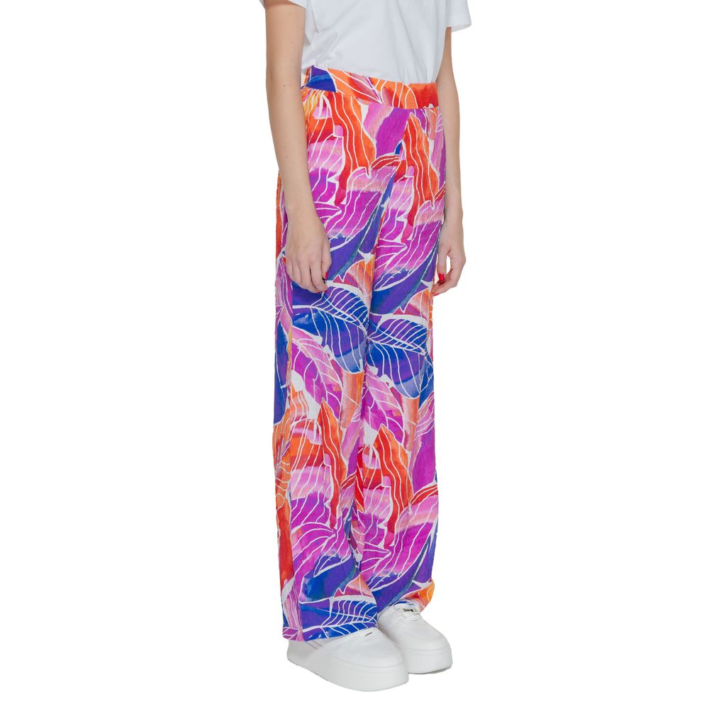 Vila Clothes Multicolor Viscose Pant with tropical leaf design and comfortable palazzo silhouette.