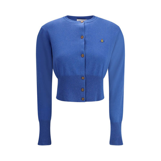 Vivienne Westwood Blue Cotton Cardigan with Orb logo, slim fit, round neckline, and button closure for AW25 season.