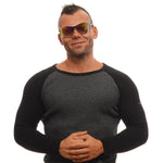 Unisex wearing sunglasses displaying WEB MOD. WE0282 0014Z product.