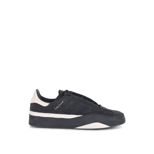 Y-3 Gazzelle Suede Sneakers, men's black calf leather shoes with lace-up closure and signature side logo.
