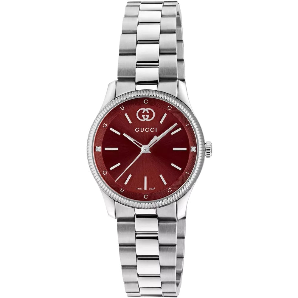 GUCCI MOD. G-TIMELESS SLIM watch with red dial and stainless steel bracelet