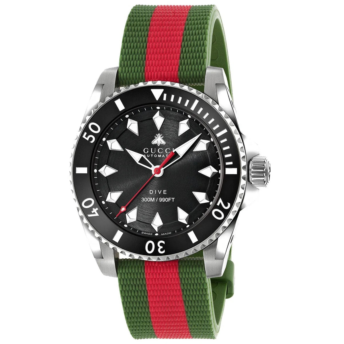 GUCCI Mod. DIVE watch with black dial and green-red strap