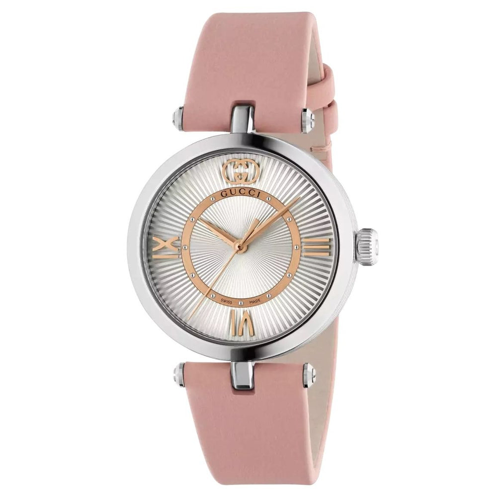 GUCCI Mod. 2000 watch with pink leather strap and silver dial, luxury timepiece