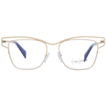 Yohji Yamamoto Gold Women Glasses Frame, full-rim square titanium design, with blue-filter lenses, includes branded soft case