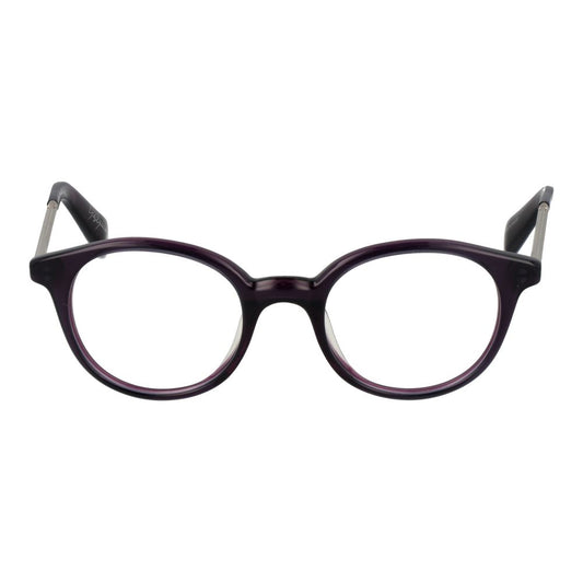 Yohji Yamamoto Purple Men Glasses Frame, round full-rim style with metal and plastic materials, demo lenses included.