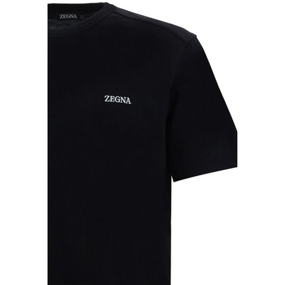ZEGNA Black Cotton T-Shirt with ribbed crew neck and brand monogram, 100% cotton, AW25 collection, regular fit.