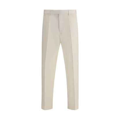 ZEGNA White Cotton Dress Pants with elegant design, featuring front zipper and button closure, ideal for formal occasions.