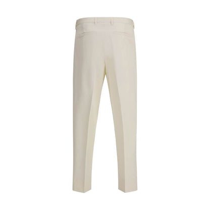 ZEGNA White Cotton Dress Pants in back view, featuring tailored design with welt and back pockets, suitable for formal occasions.