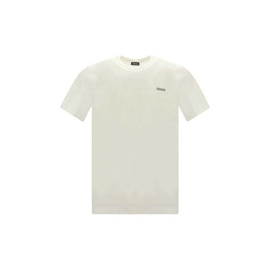 ZEGNA White Cotton T-Shirt with ribbed crew neck and iconic monogram, regular fit, 100% cotton, made in Portugal for AW25 season.