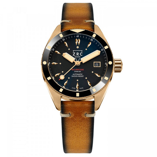 ZRC 1904 MOD. SC39463 luxury watch with brown leather strap and black dial