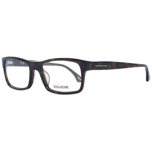 Zadig & Voltaire Brown Men Glasses Frame, full-rim rectangular style, 54-18-140 size, plastic material, demo lenses included.