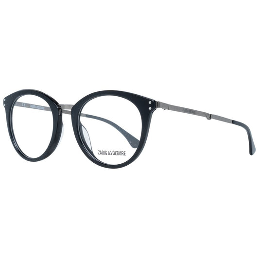 Zadig & Voltaire Chic Round Full-Rim Unisex Designer Glasses in black with metal and plastic blend, shown at an angle.